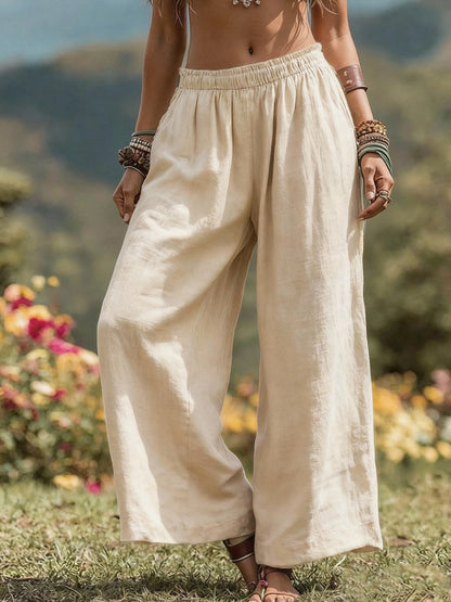 High-Waisted Smocked Elastic Waist Trousers | Breathable Boho Summer Palazzo Pants