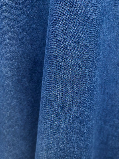 Vintage French Style Denim Midi Dress for Women - Elegant Tie Waist Jean Dress with Pockets
