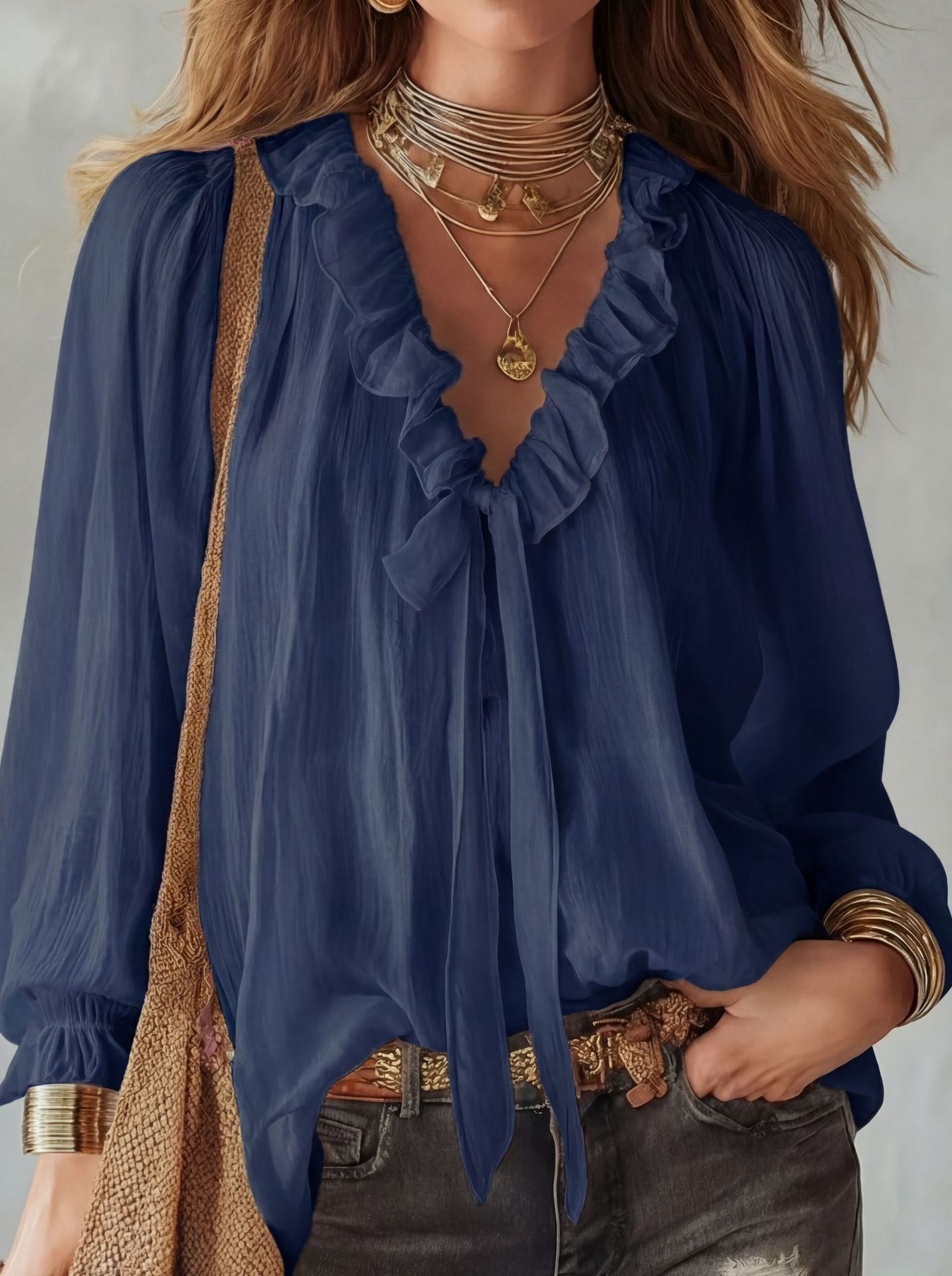 Loose Fit Smocked Peasant Top - Lightweight Long Sleeve Vacation Shirt