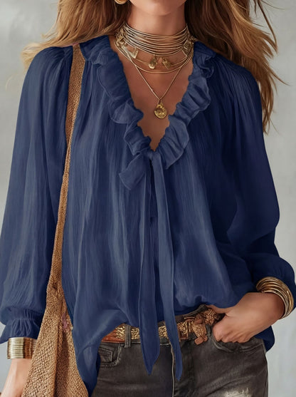 Loose Fit Smocked Peasant Top - Lightweight Long Sleeve Vacation Shirt