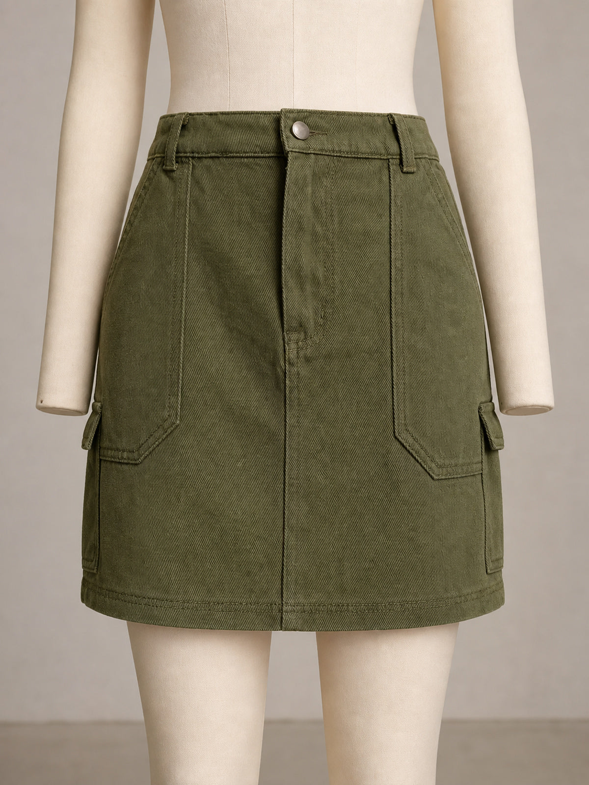 Women’s Washed Denim Cargo Mini Skirt Elastic Waist Utility Pocket Streetwear Short Skirt
