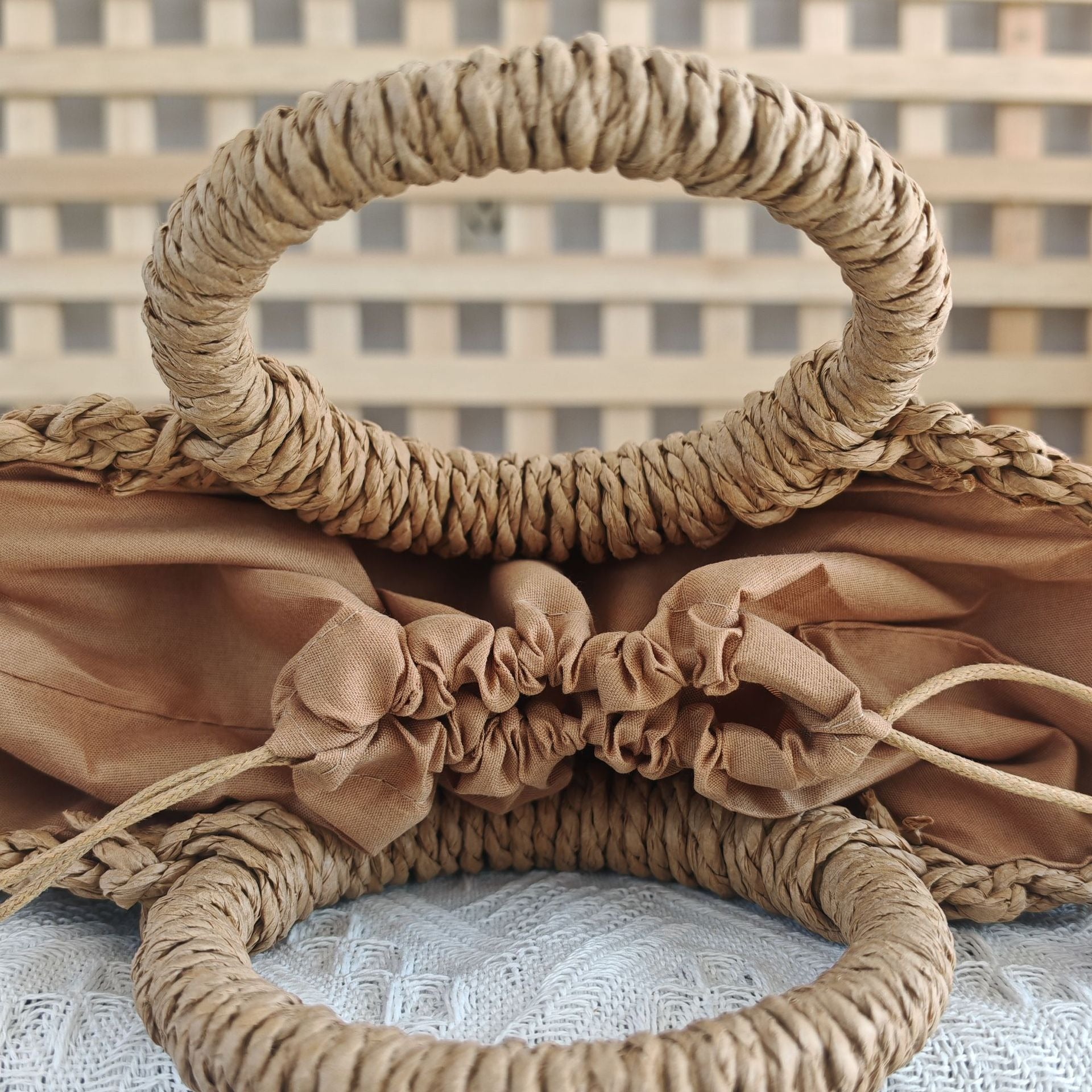 Handmade Half-Moon Straw Crossbody Bag - Vintage Paper Rope Woven Tote & Beach Shoulder Purse with Top Handle