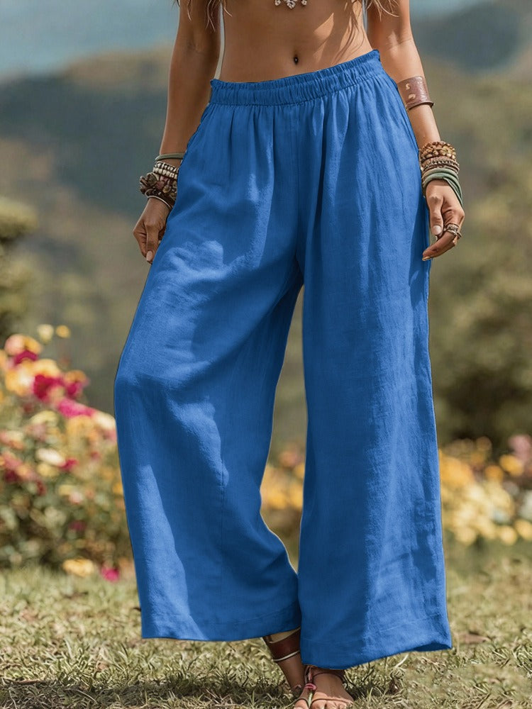 High-Waisted Smocked Elastic Waist Trousers | Breathable Boho Summer Palazzo Pants
