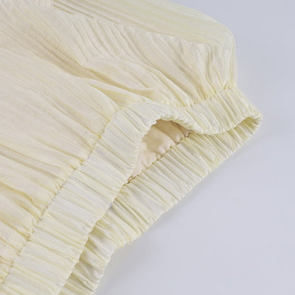 High-Waisted Bubble Hem Maxi Skirt in Pearl White | Airy Tencel Silk-Touch Skirt
