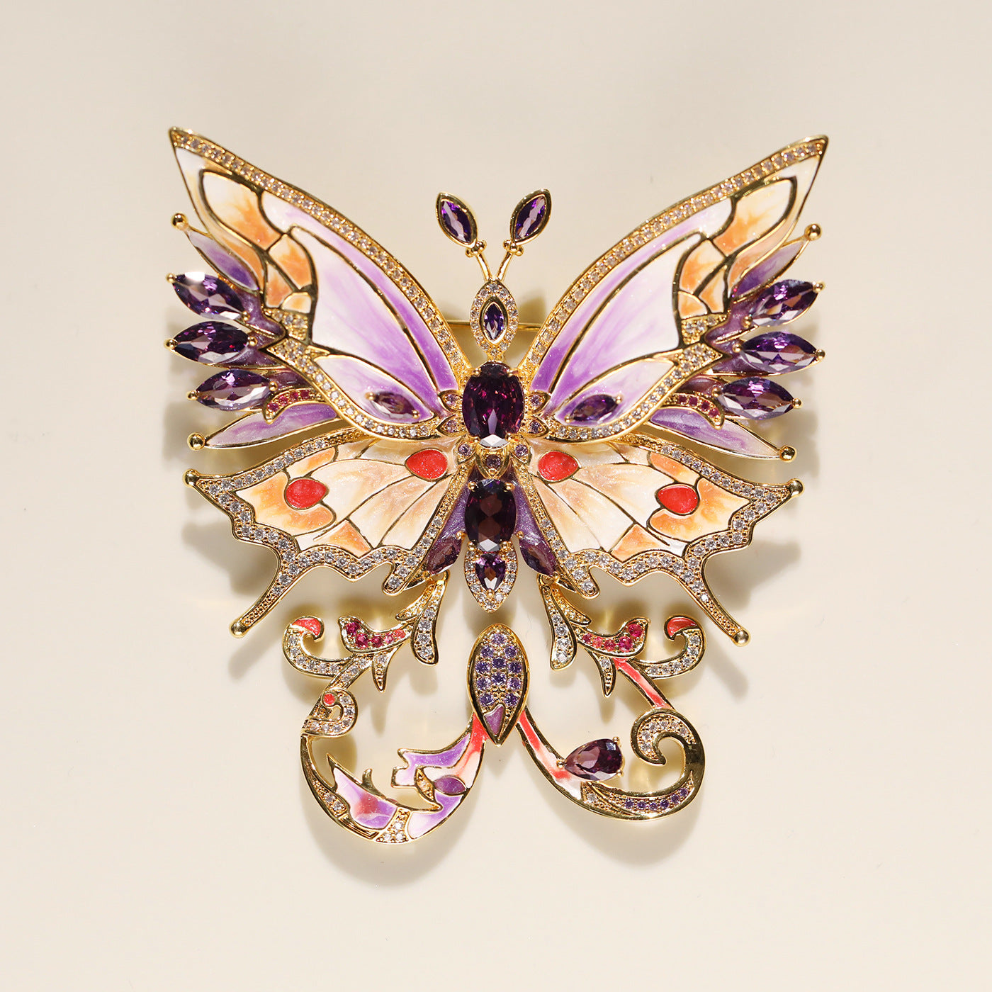 Luxurious vintage purple butterfly fairy brooch in a courtly style Original design enamel wedding brooch
