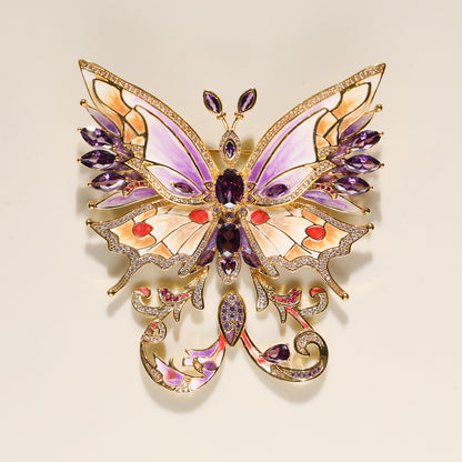 Broche papillon féerique violette vintage luxueuse de style courtois Broche de mariage originale en émail