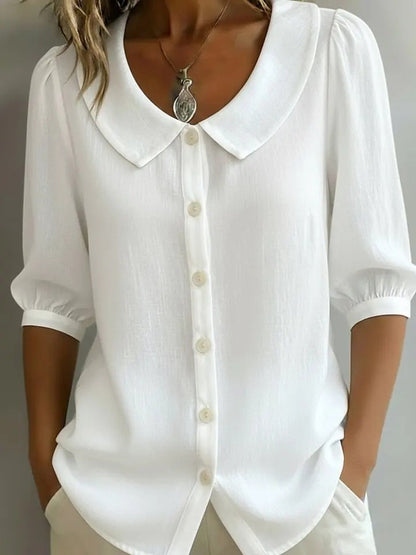 Casual Half-Sleeve Button-Down Shirt | Breathable Red Linen-Blend Blouse