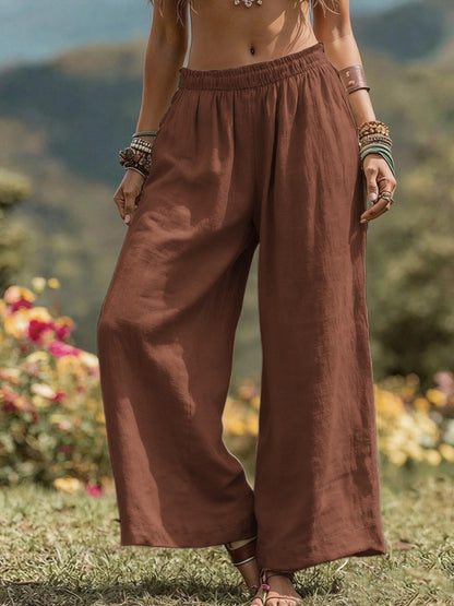High-Waisted Smocked Elastic Waist Trousers | Breathable Boho Summer Palazzo Pants