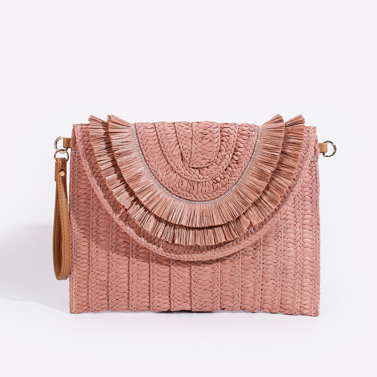 Bohemian Straw Envelope Clutch Bag - Vintage Woven Crossbody Purse with Tassels & Pom Poms for Women