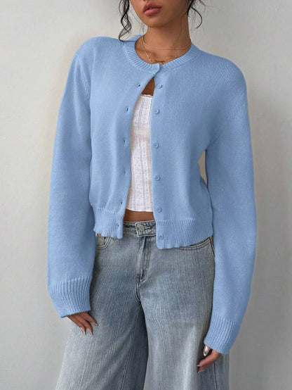 Women's Soft Knitted Cardigan | Casual Round Neck Button Down Short Sweater Jacket