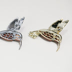 Vintage design enamel-painted natural wood hummingbird brooch pendant