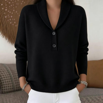 Chic Ribbed Neckline Pullover Sweater for Women - Retro Slouchy Loose Fit Jumper