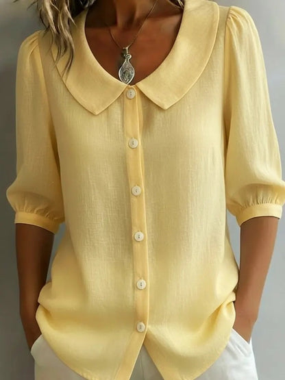 Casual Half-Sleeve Button-Down Shirt | Breathable Red Linen-Blend Blouse