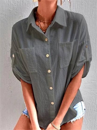 French Romance Ruffle Blouse - White V-Neck Linen-Blend Top