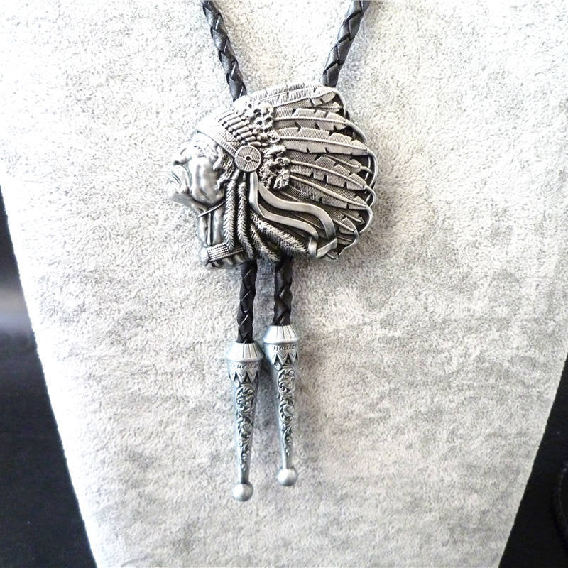 Original Indian men's bolo tie, silver necktie cowboy