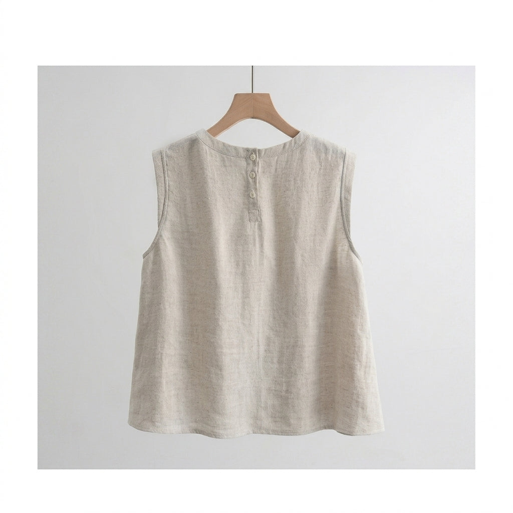 Breezy Summer Linen Sleeveless Top - Flowy A-Line Holiday Tank
