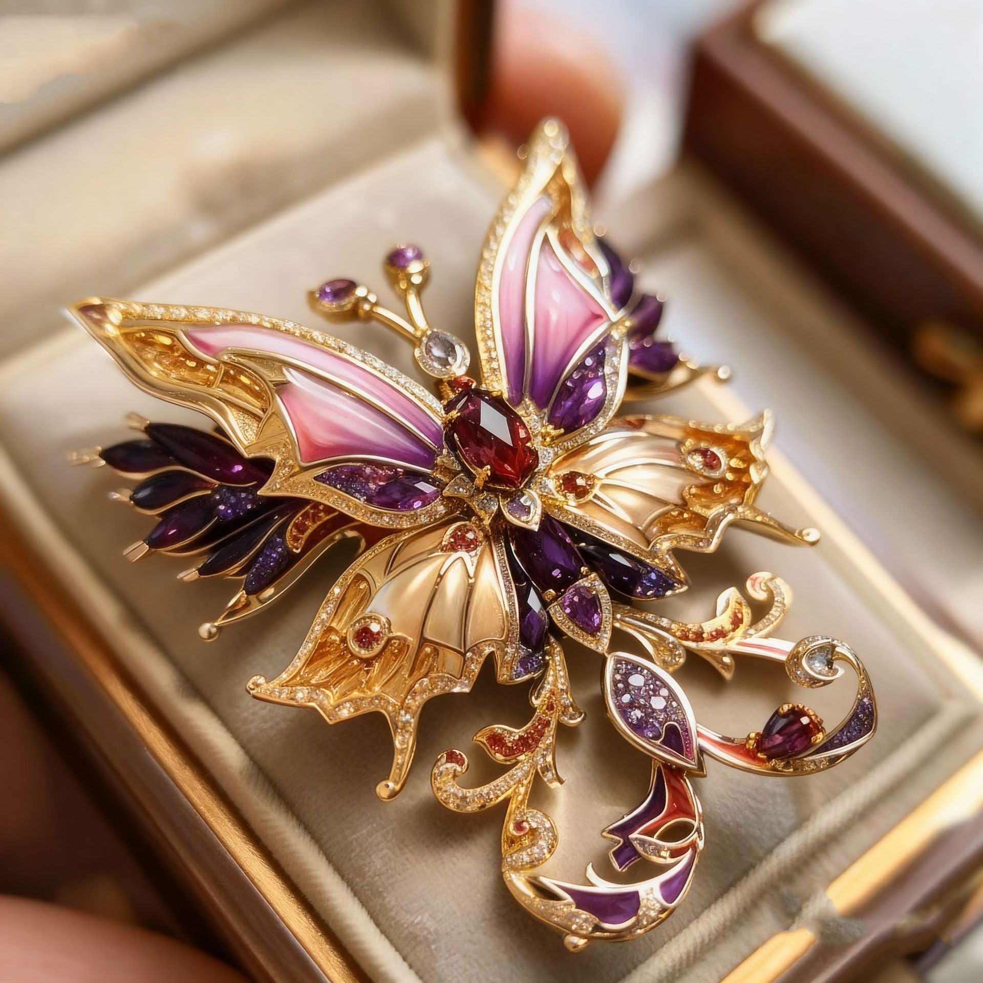 Luxurious vintage purple butterfly fairy brooch in a courtly style Original design enamel wedding brooch