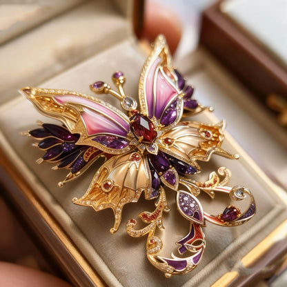 Broche papillon féerique violette vintage luxueuse de style courtois Broche de mariage originale en émail