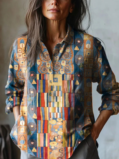 Women's Abstract Geometric Pattern Art Print Sleeveless Cotton Pocket Wrap Dress