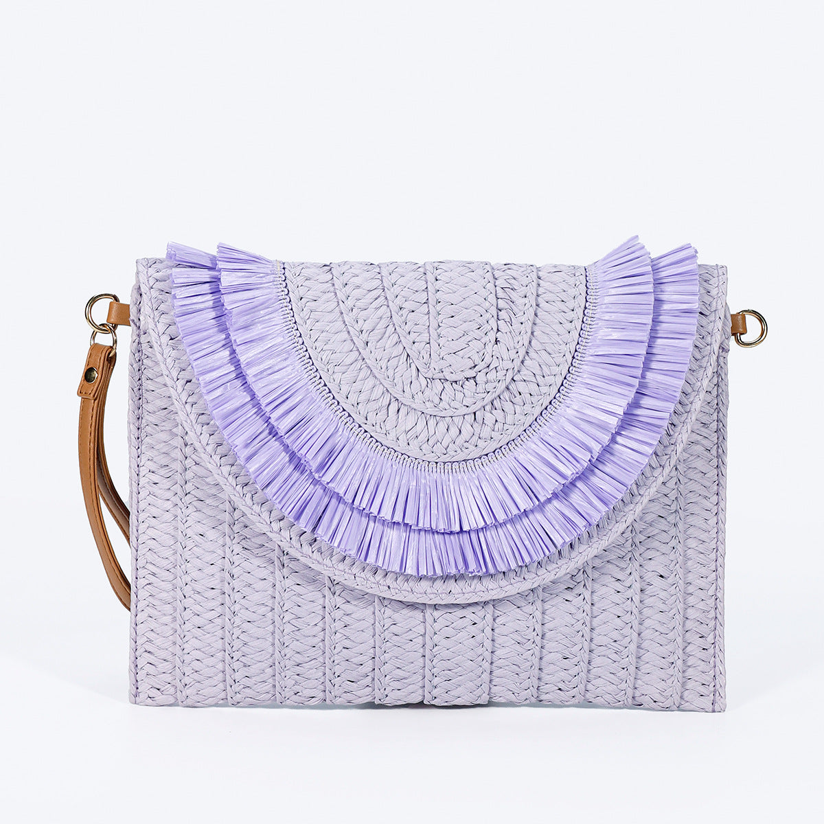 Bohemian Straw Envelope Clutch Bag - Vintage Woven Crossbody Purse with Tassels & Pom Poms for Women