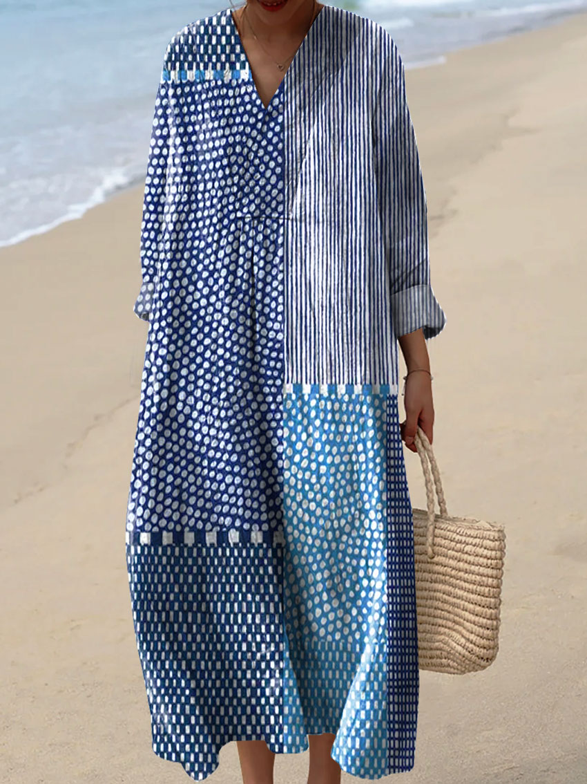 Robe imprimée à rayures et pois abstraits pour femme