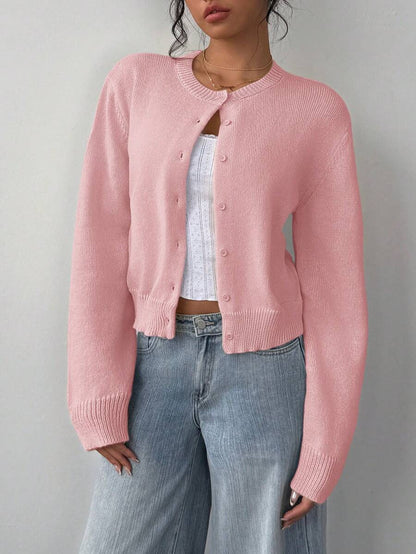 Women's Soft Knitted Cardigan | Casual Round Neck Button Down Short Sweater Jacket