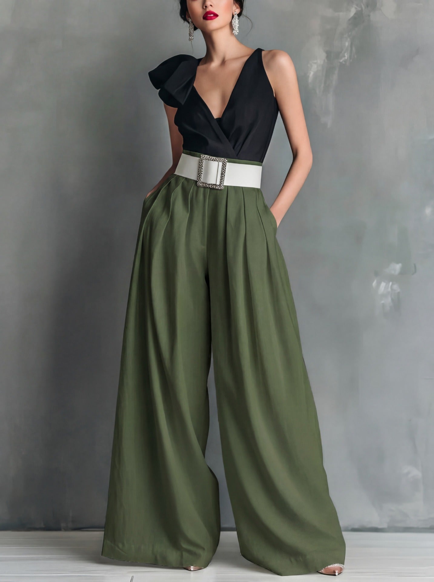 Women's High Waisted Wide Leg Pants - Elegant Pleated Flowy Palazzo Trousers