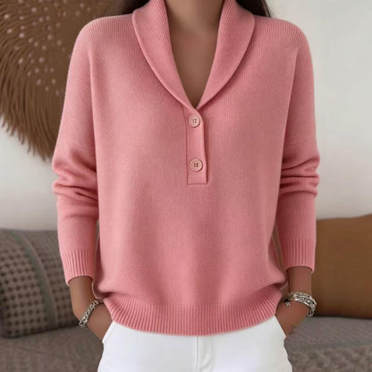 Chic Ribbed Neckline Pullover Sweater for Women - Retro Slouchy Loose Fit Jumper