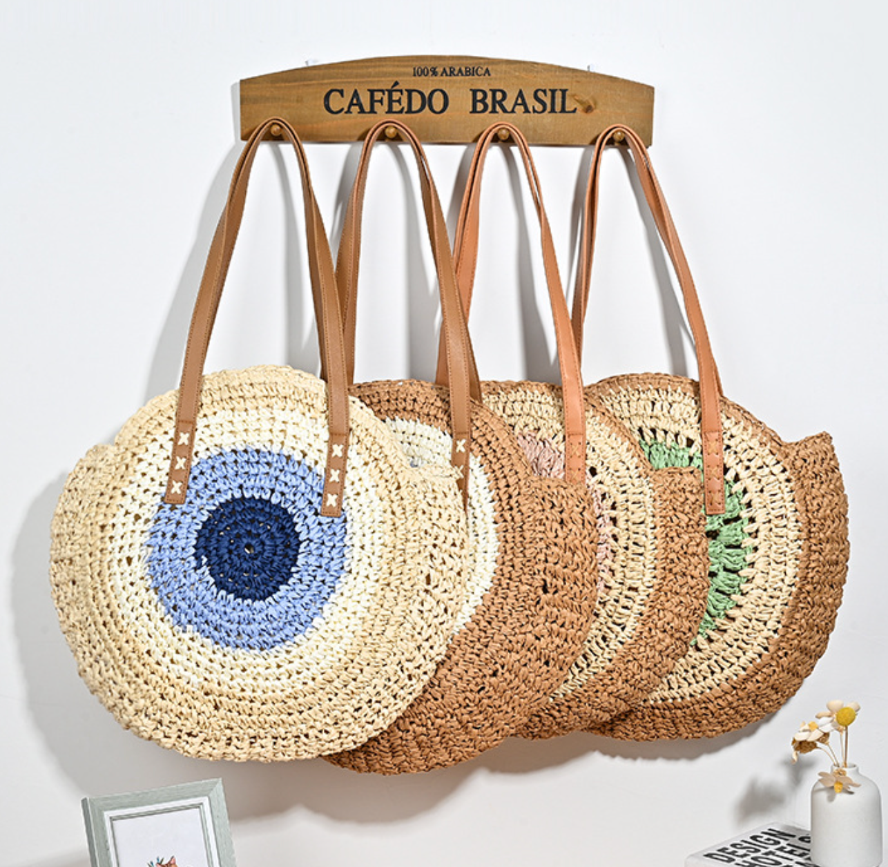 Bohemian Evil Eye Woven Straw Tote Bag - Large Capacity Retro Beach Shoulder Purse for Women