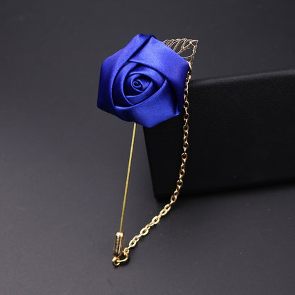 Handmade silk rose lapel pins with chain, men's wedding brooches pins, best man boutonnieres.
