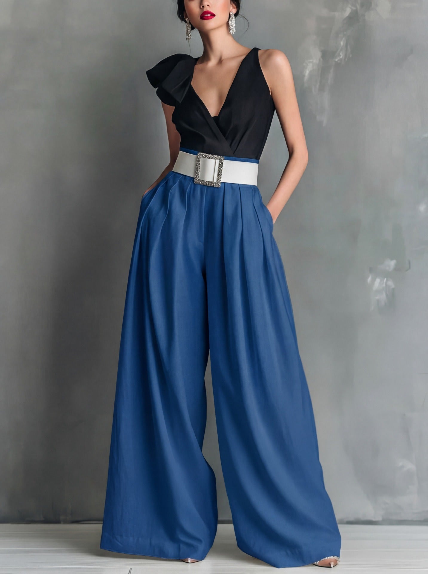 Women's High Waisted Wide Leg Pants - Elegant Pleated Flowy Palazzo Trousers