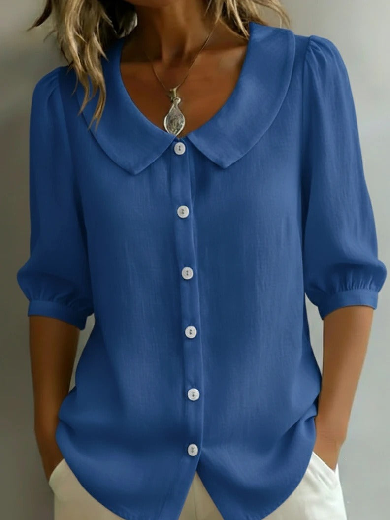 Casual Half-Sleeve Button-Down Shirt | Breathable Red Linen-Blend Blouse