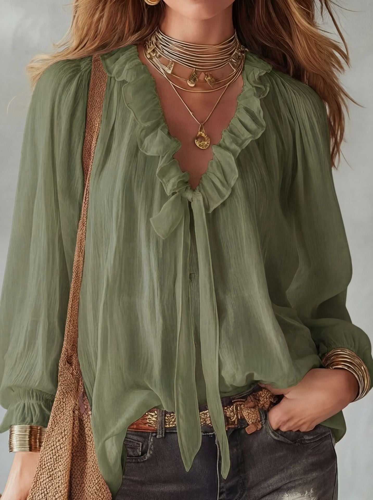 Loose Fit Smocked Peasant Top - Lightweight Long Sleeve Vacation Shirt