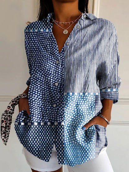Robe imprimée à rayures et pois abstraits pour femme