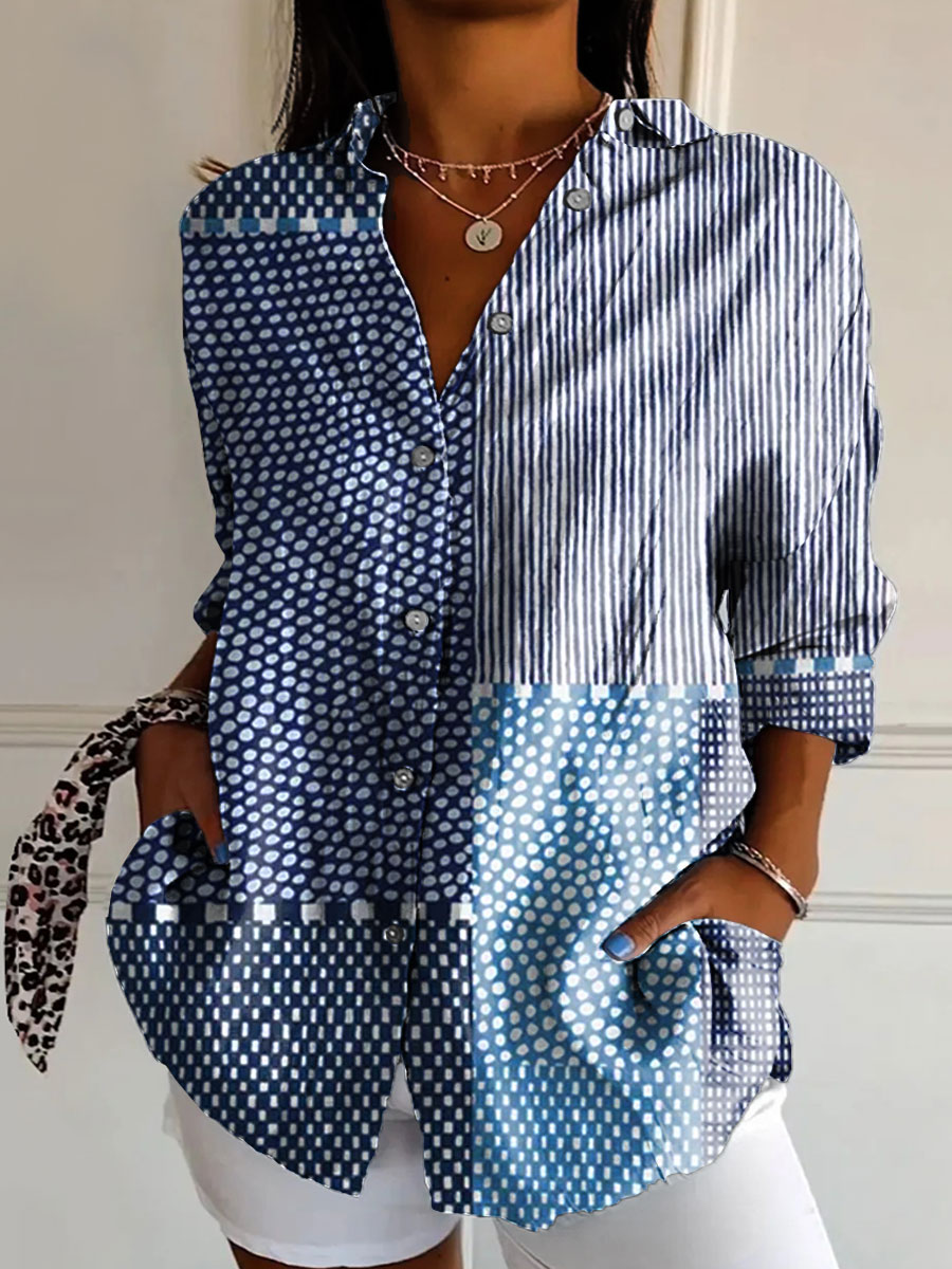 Robe imprimée à rayures et pois abstraits pour femme