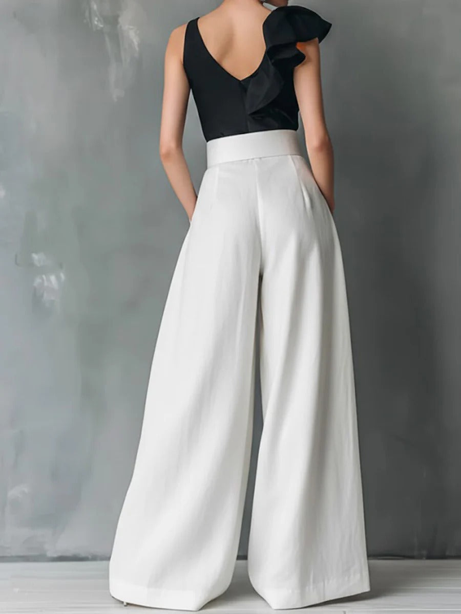 Women's High Waisted Wide Leg Pants - Elegant Pleated Flowy Palazzo Trousers