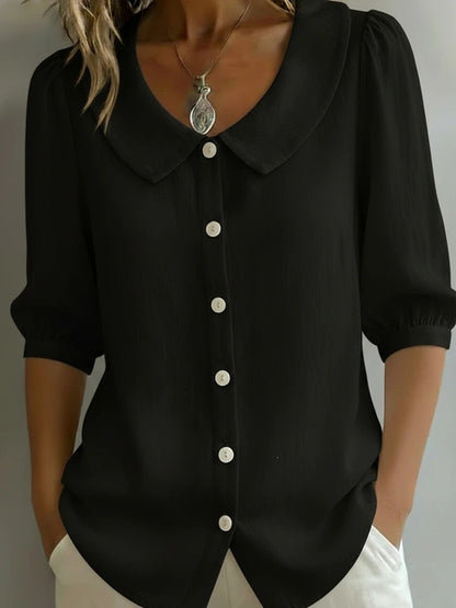 Casual Half-Sleeve Button-Down Shirt | Breathable Red Linen-Blend Blouse