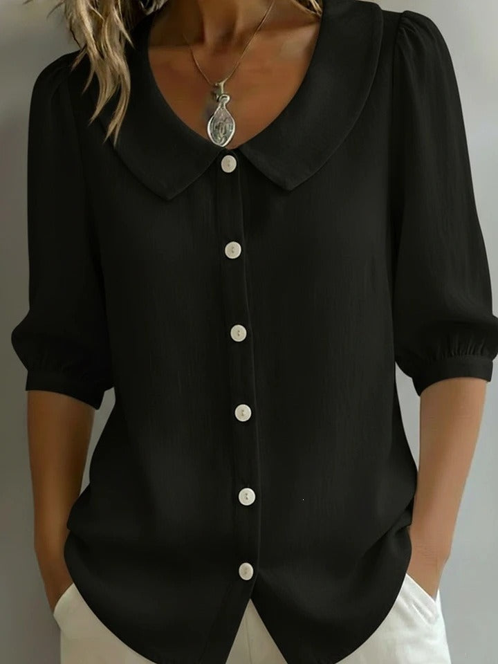 Casual Half-Sleeve Button-Down Shirt | Breathable Red Linen-Blend Blouse