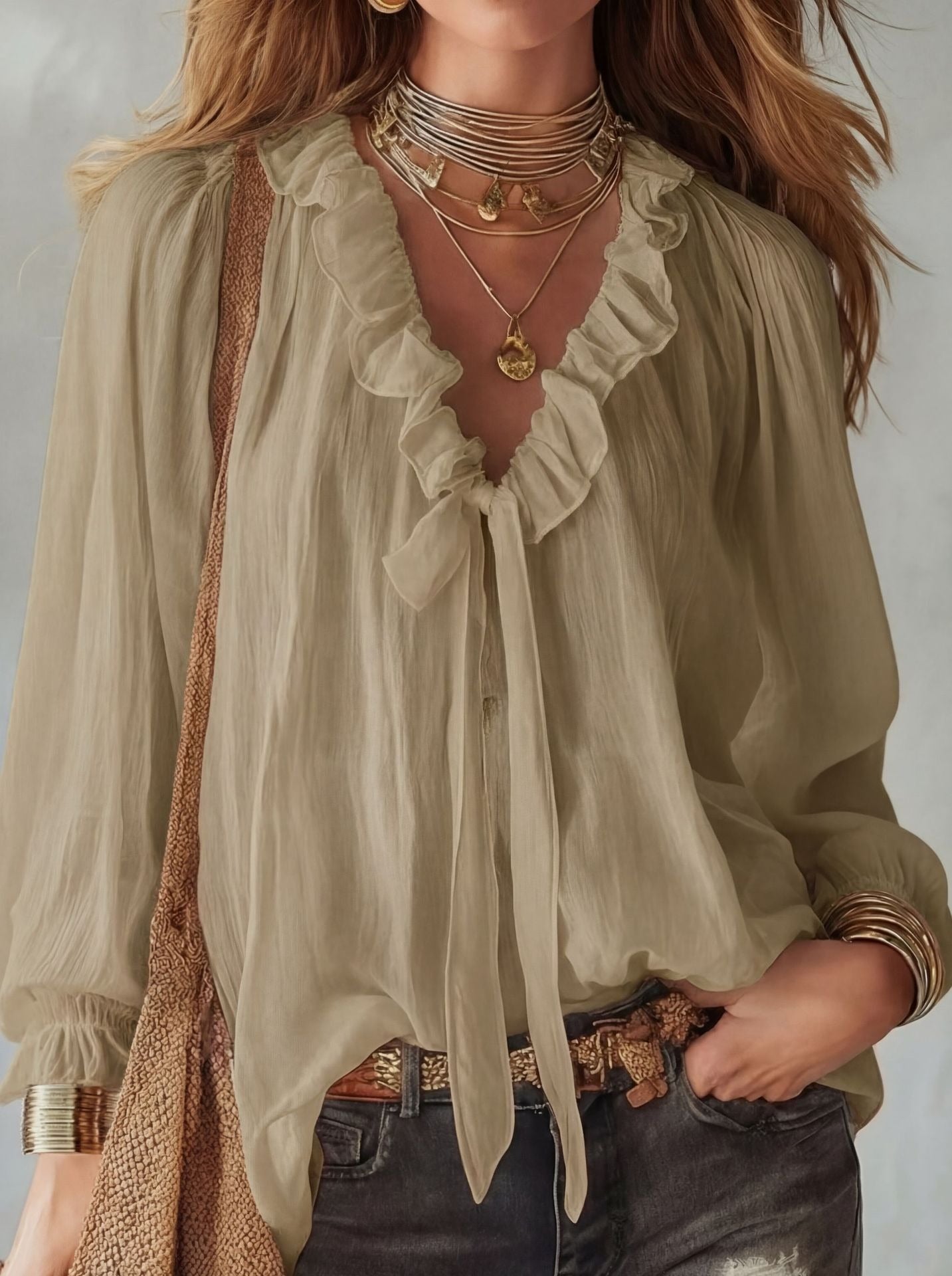 Loose Fit Smocked Peasant Top - Lightweight Long Sleeve Vacation Shirt