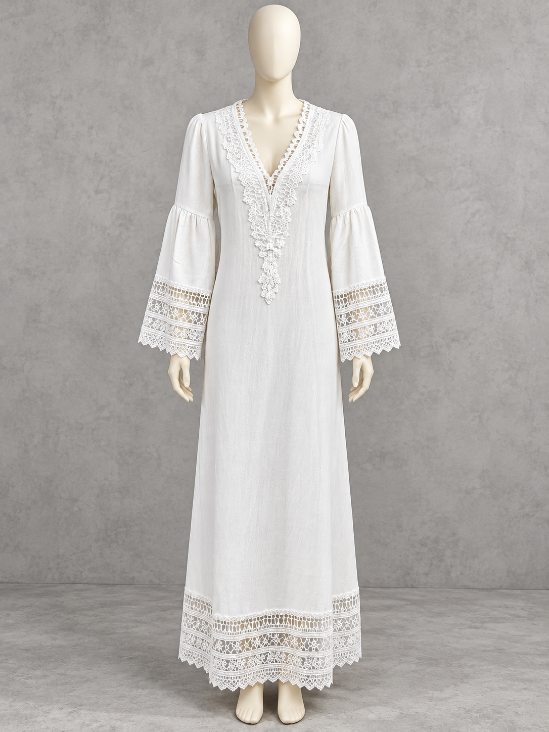 Lace-Trim Patchwork Vintage-Inspired Dress