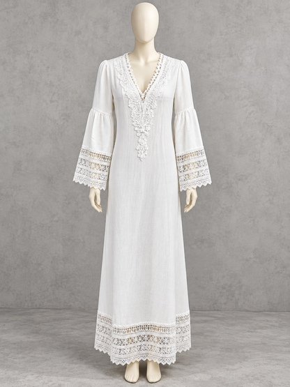 Lace-Trim Patchwork Vintage-Inspired Dress