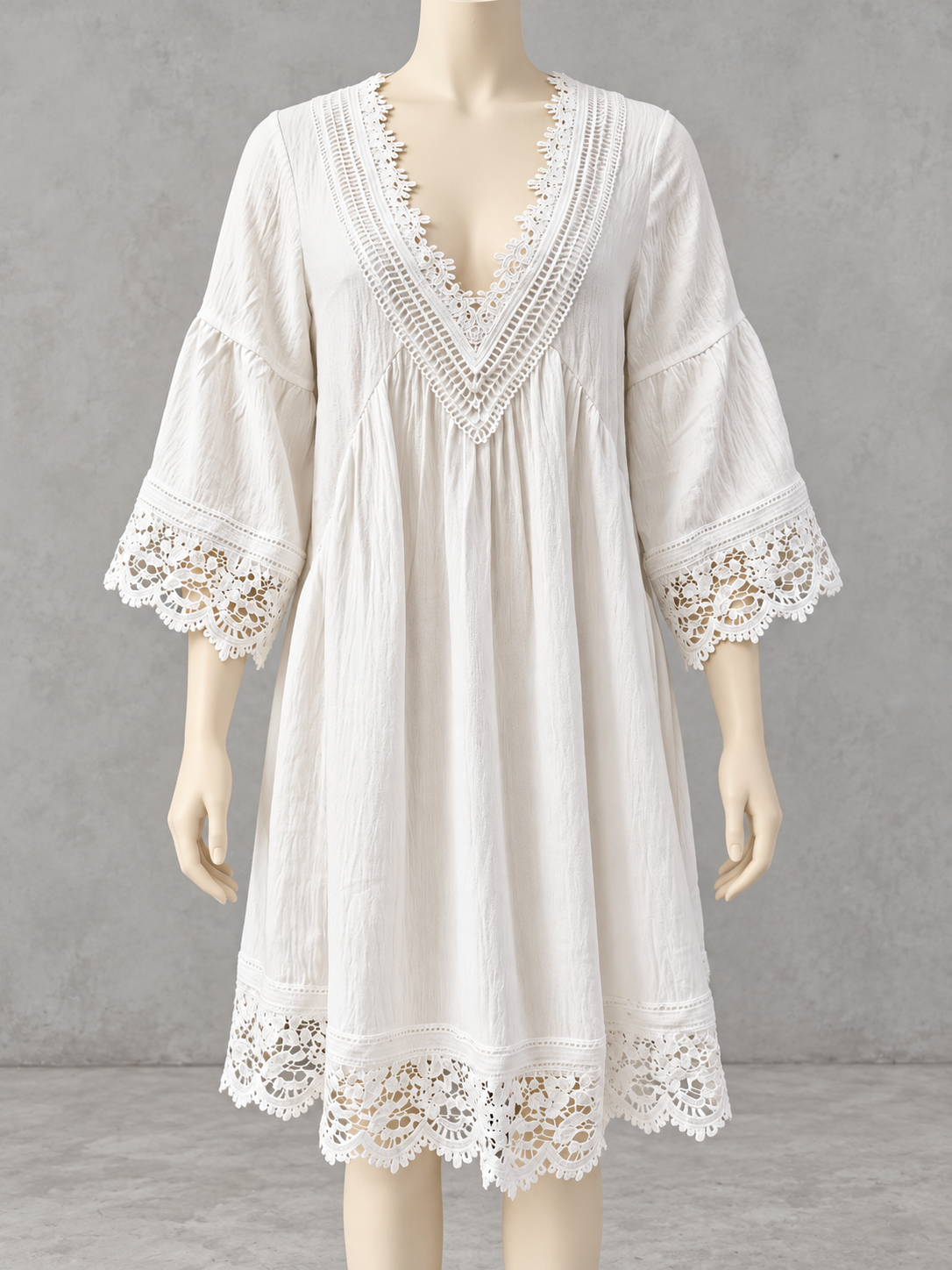 Women's Lace-Trim Patchwork Longline Mid-Length Dress