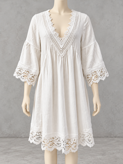 Women's Lace-Trim Patchwork Longline Mid-Length Dress