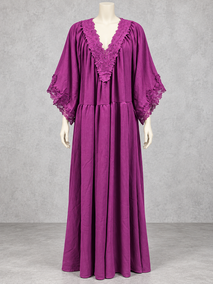 Women's Lace-Trim Patchwork Batwing-Sleeve Longline Dress