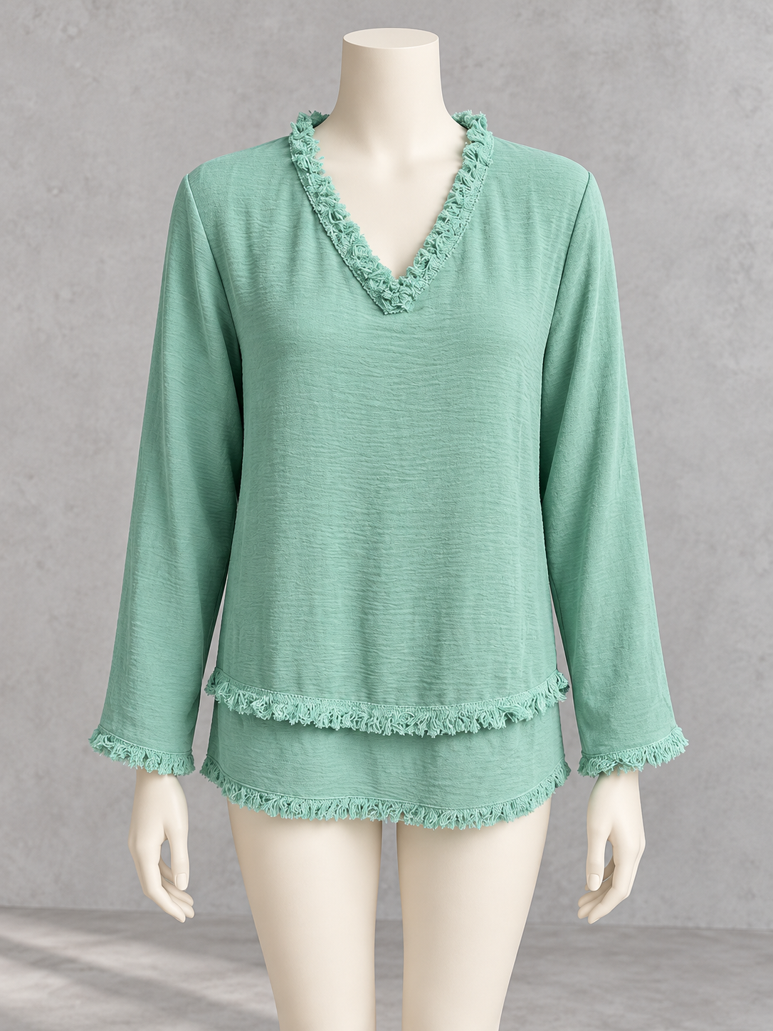 Women's Solid-Color V-Neck Relaxed-Fit Long-Sleeve T-Shirt