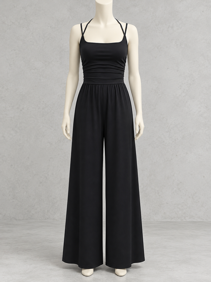 Women's Relaxed-Fit Sleeveless Stretch High-Waist Wide-Leg Jumpsuit