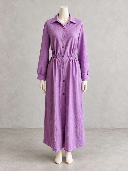 Women's Solid-Color Relaxed-Fit Slim-Fit Point-Collar Long-Sleeve Vacation Dress