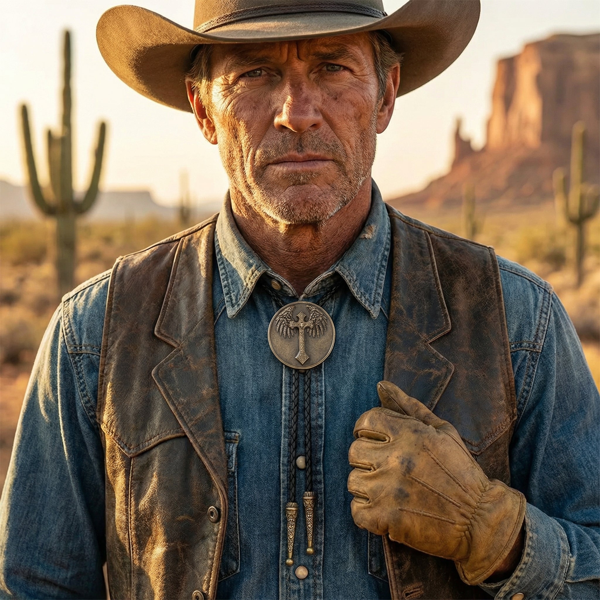 Angel wings, cross, western bolo tie, cowboy necktie