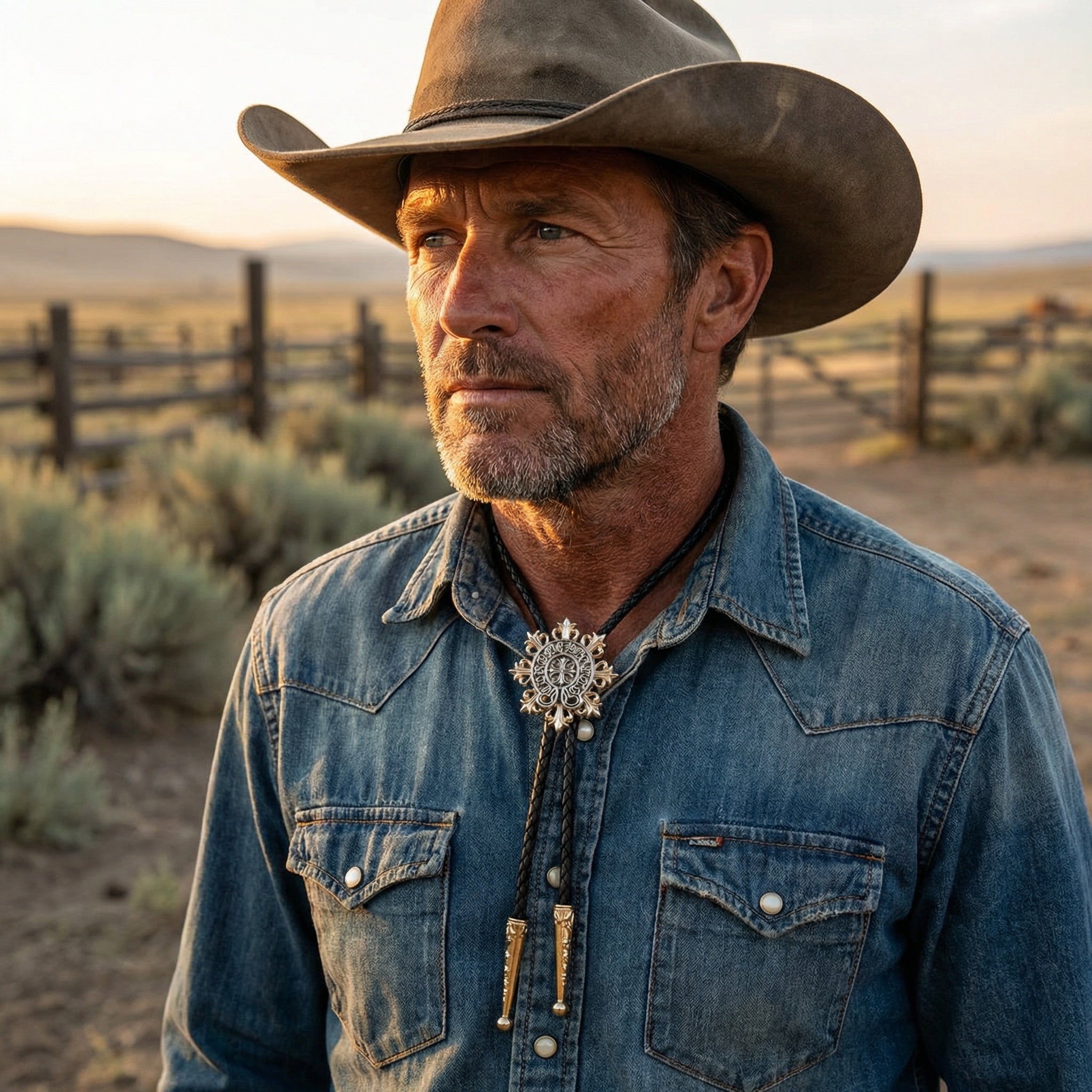 Sanskrit crown cross cowboy bolo tie, feather pendant men's chrome necktie