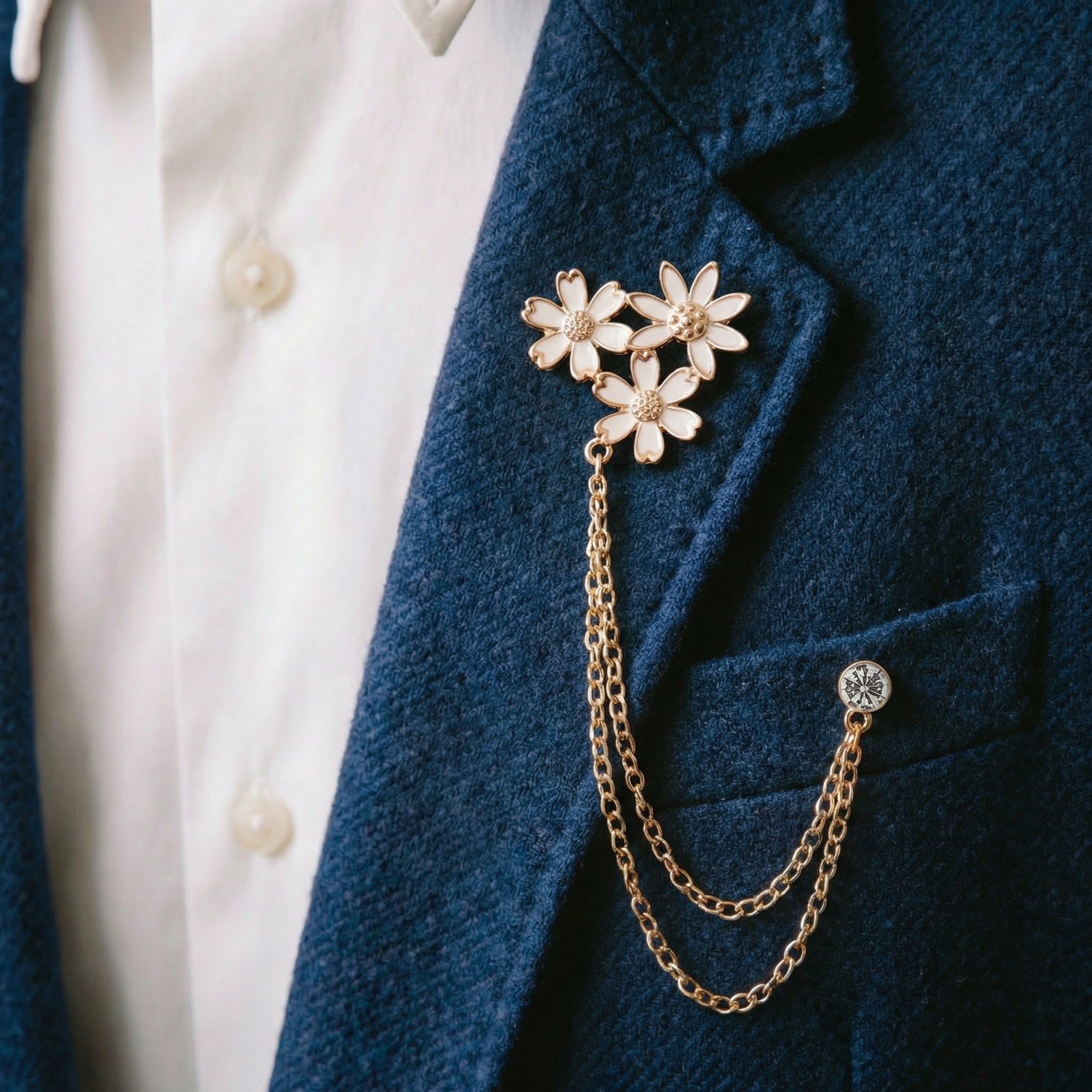 Lucky sunflower long pins with chain, men's and women's suits brooches